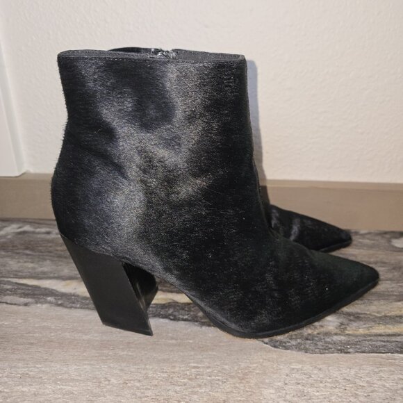 ASOS SO:SO Black Faux Pony Hair Pointed Toe Block Heel Ankle Boots Size 9 (UK 7) - Picture 4 of 6